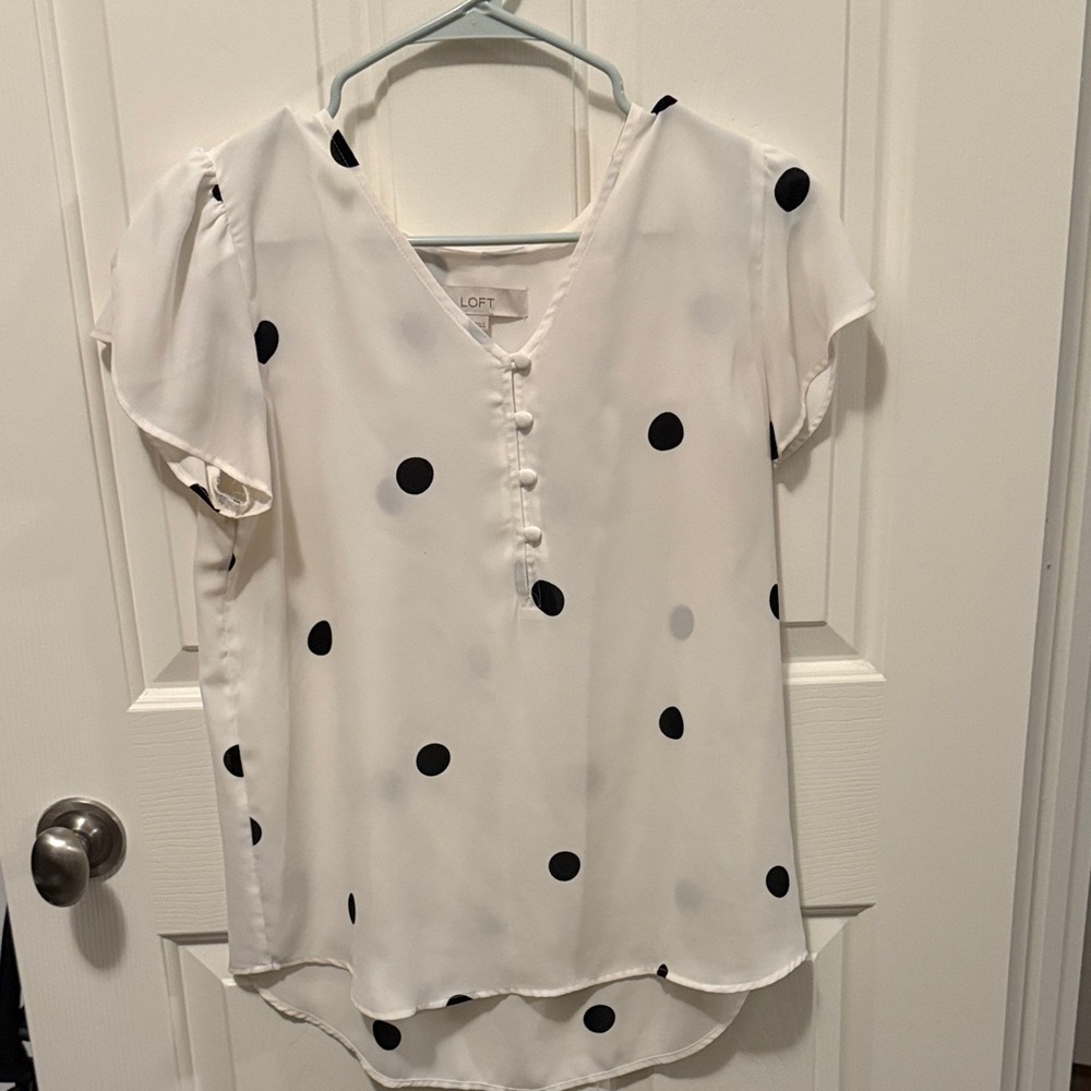 LOFT Cream and Black Polka Dot Blouse